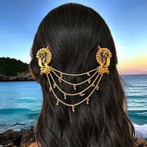 Indian Bollywood Bahubali Hair Jewelry Chains Clips Gold Tone Ornate Bohemian